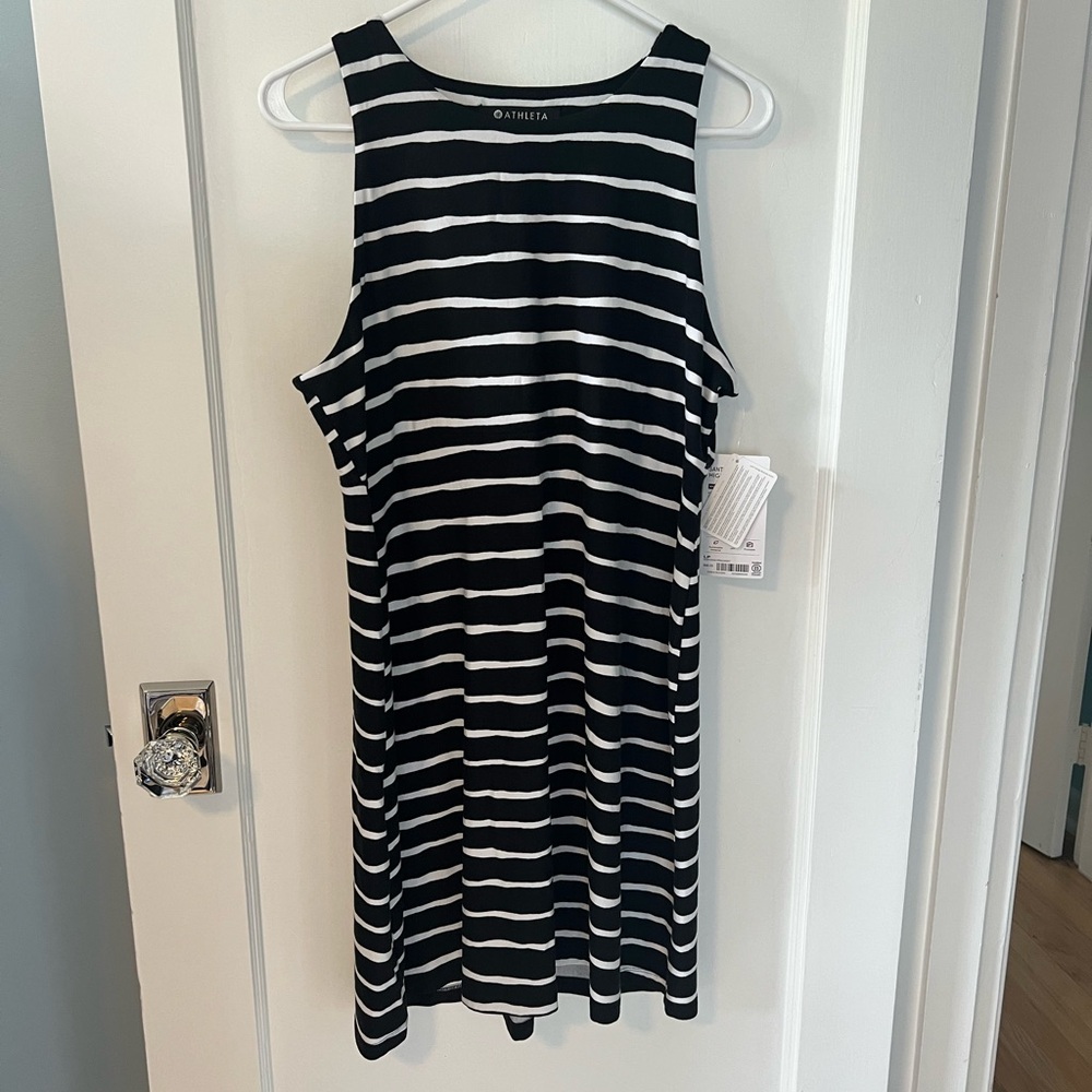 Athleta Santorini High Neck Black and White Striped Dress